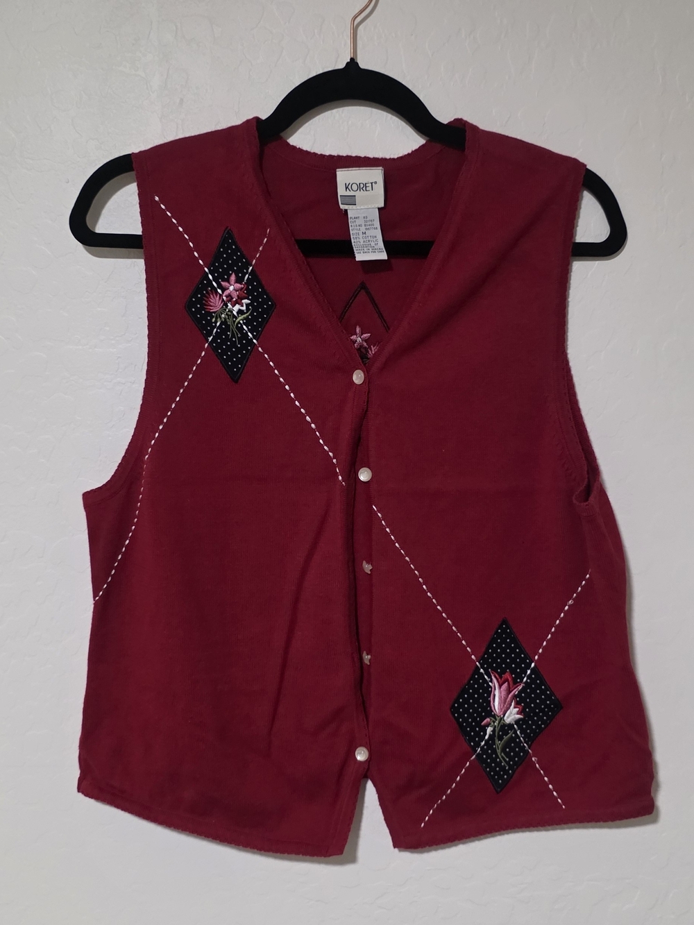 Vintage Koret Women's Deep Red Embroidered Button Front Vest